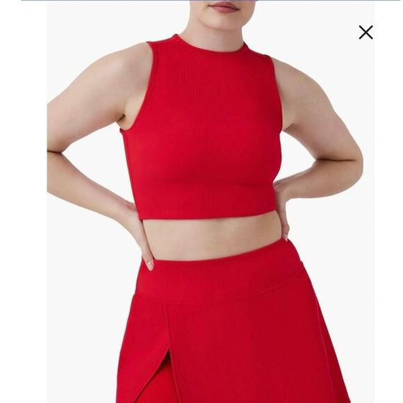 SPANX Tops - New nwt spanx contour rib mock neck crop top in spanx red